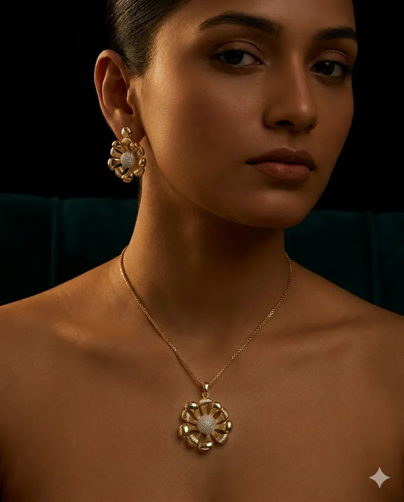 Zircon Stone Gold Floral Set.webp