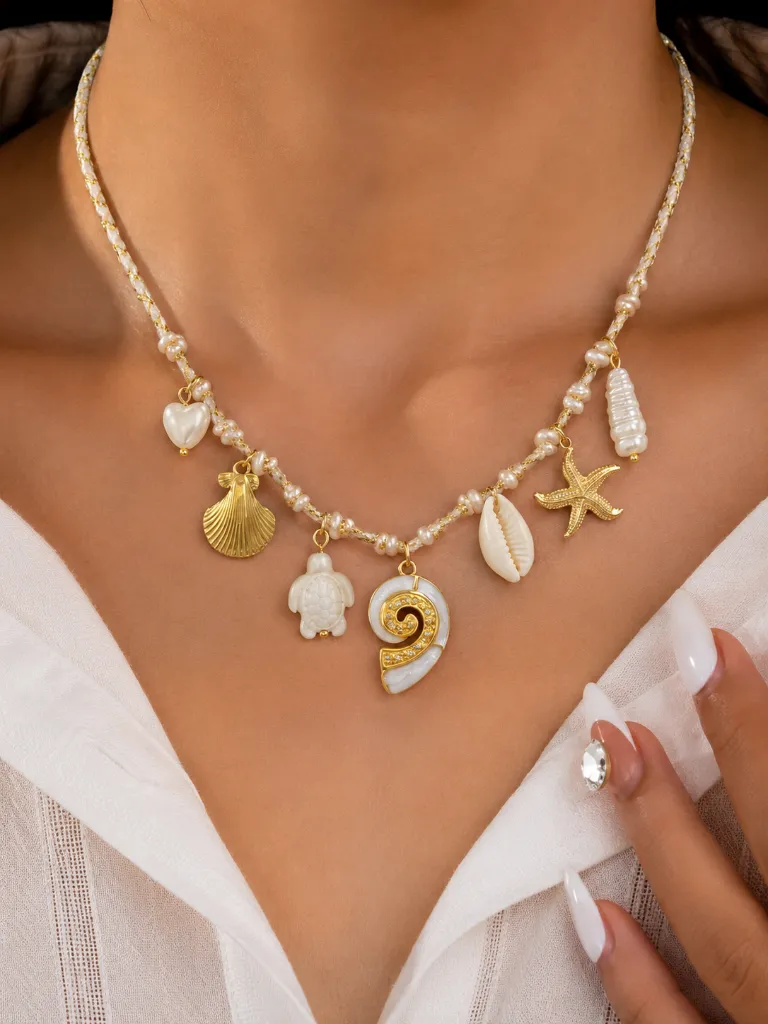 White SeaShell Charm Necklace(1).webp
