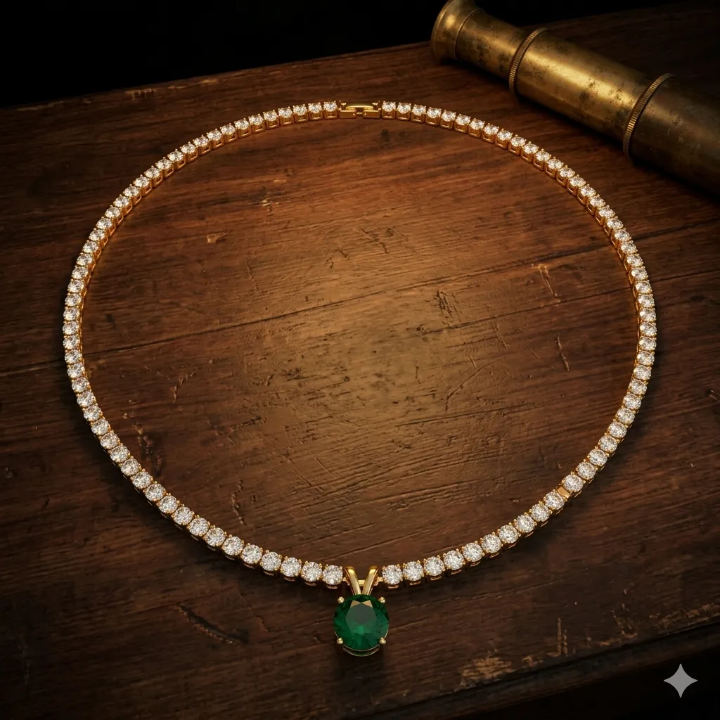 Green Emerald Tennis Pendant Chain.webp