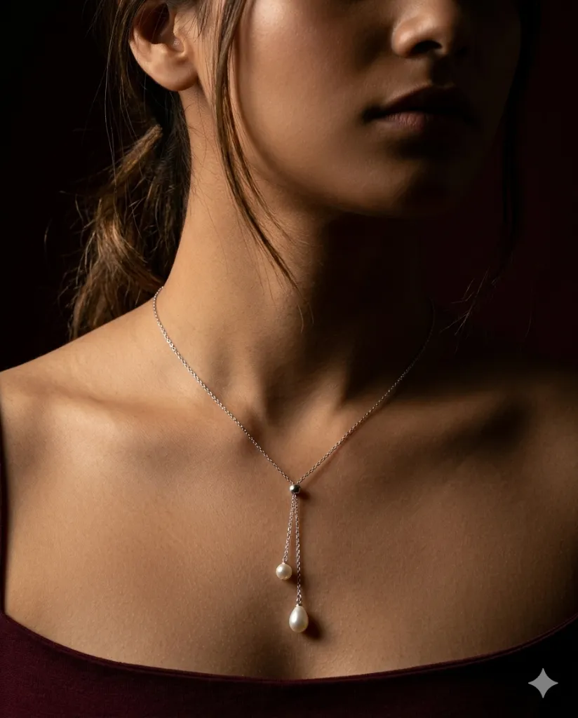 Silver Double Pearl Dainty Necklace.webp