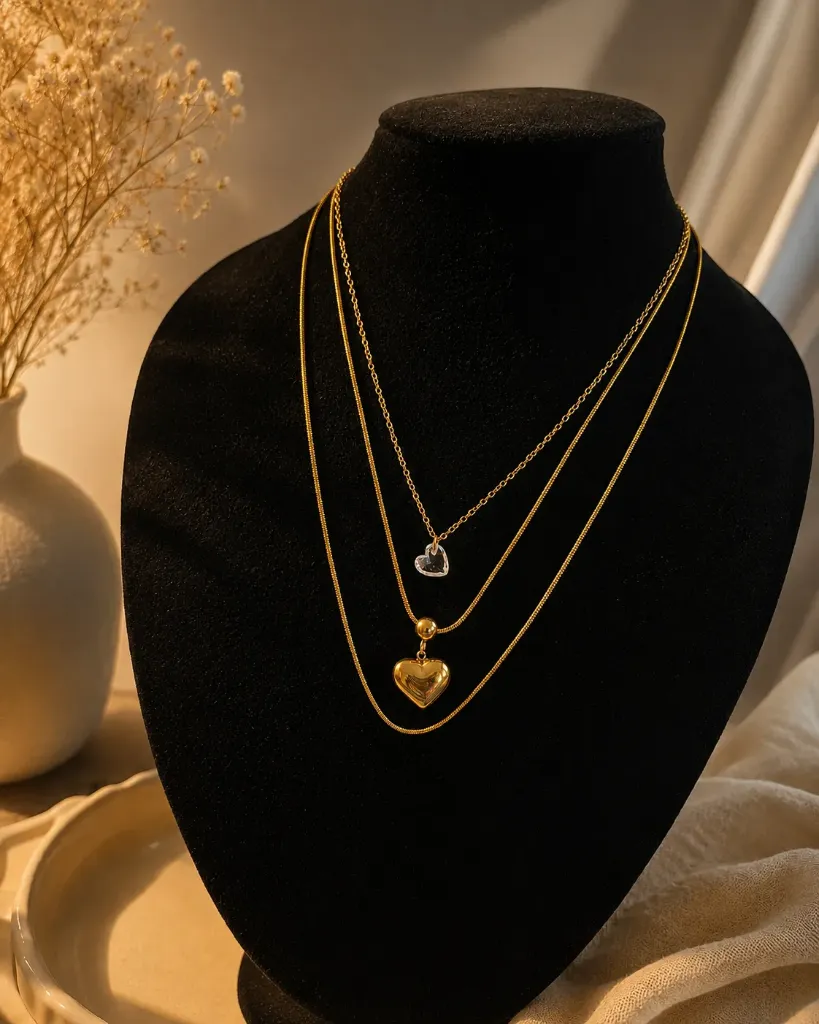 Layered Heart Bling Necklace