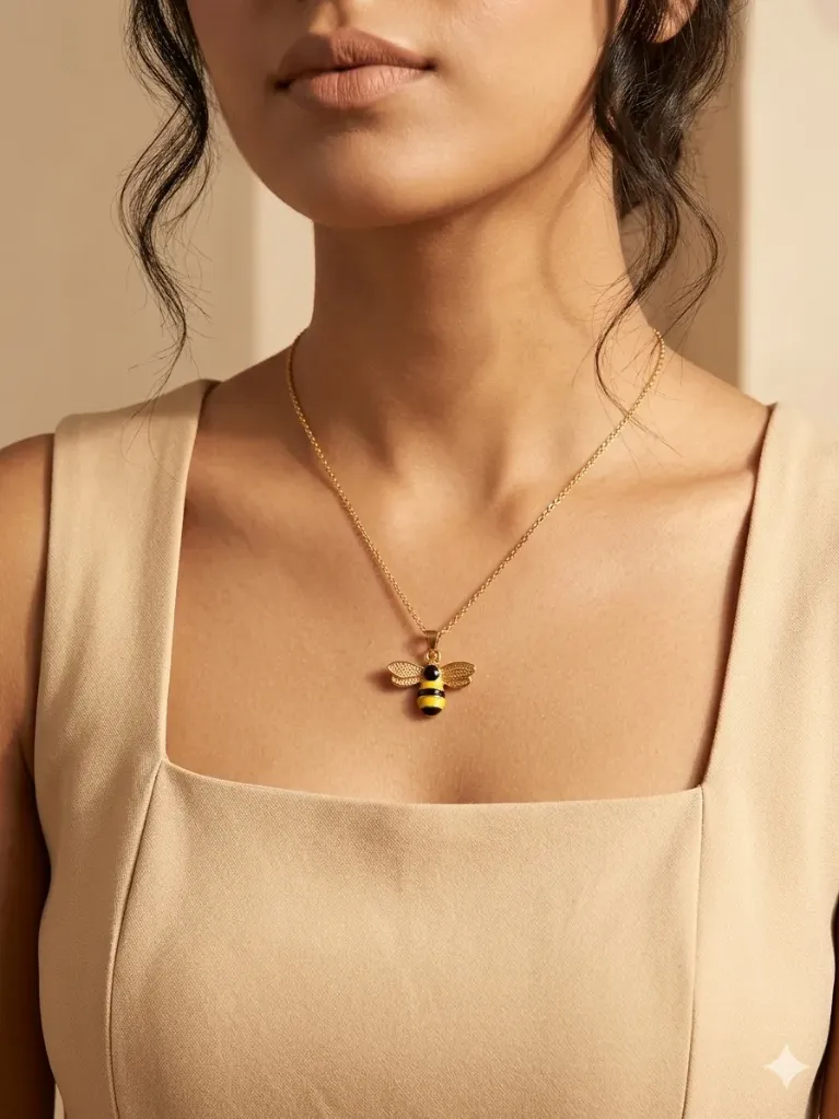 [N063] Rustic Honey Bee Pendant Chain