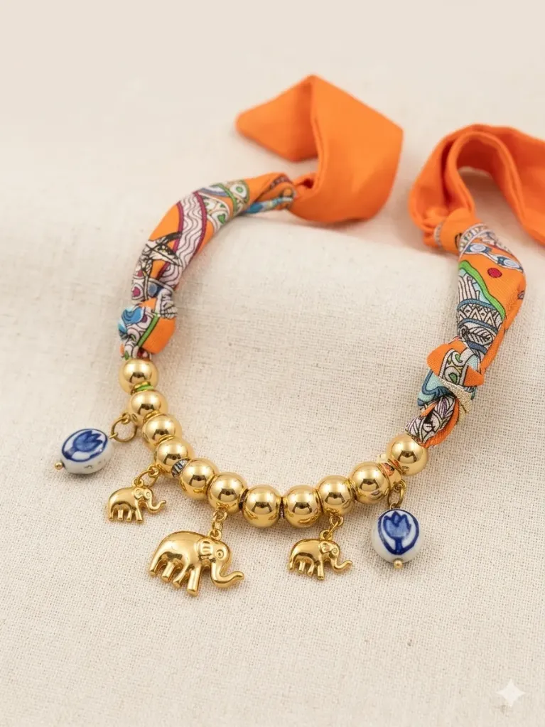 Scarf Elephant Charm Necklace