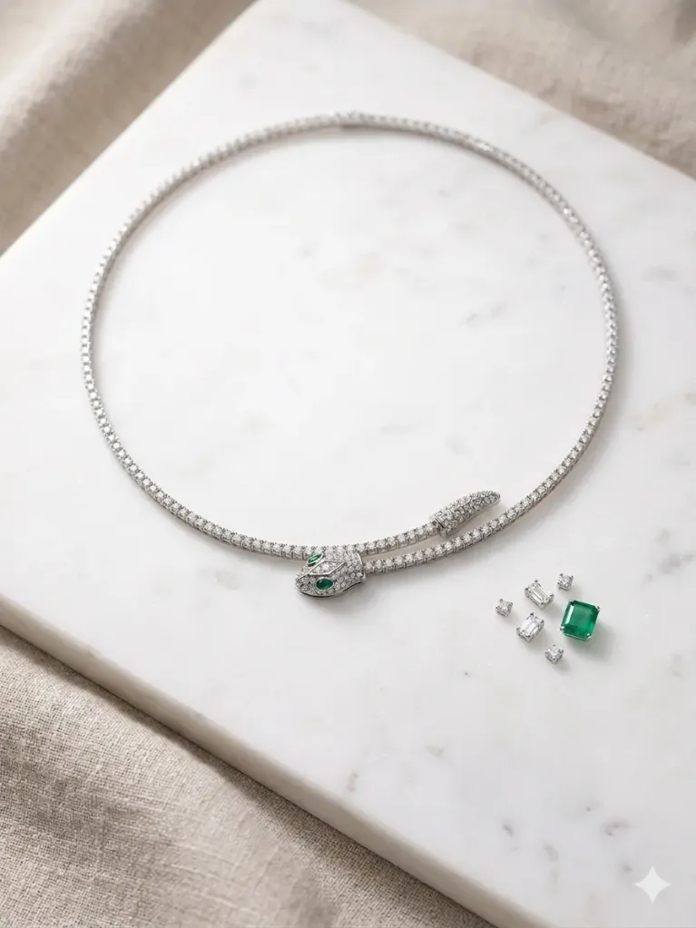 Silver Snake Tennis Necklace