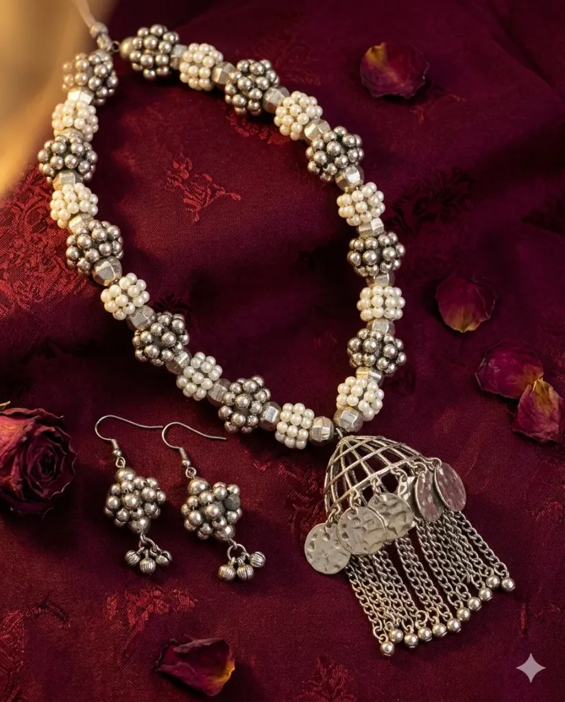 Raajsi Tassel Oxidised Set