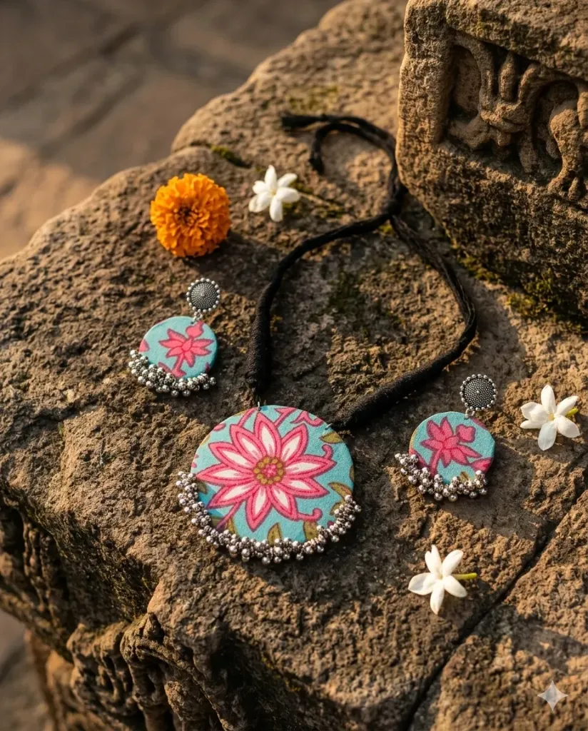 SeaBlue Floral Oxidised Set