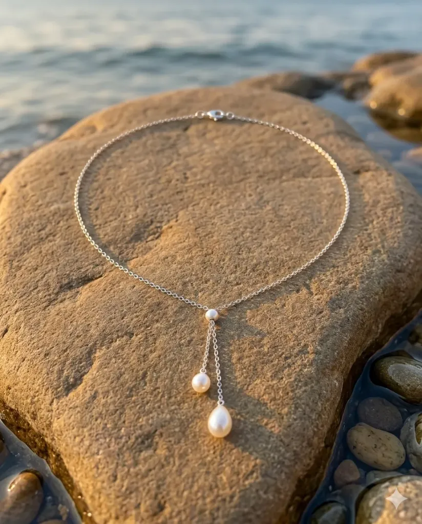 Silver Double Pearl Dainty Necklace