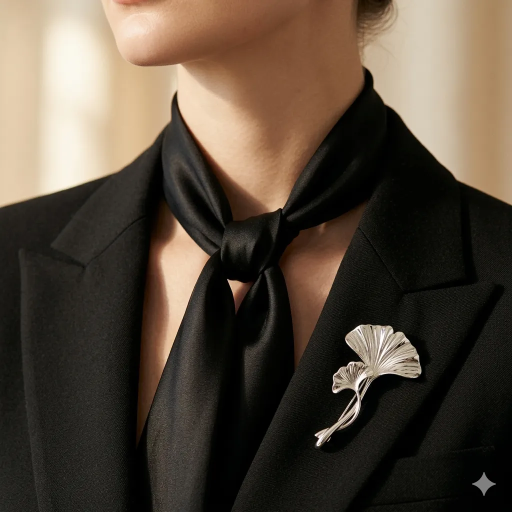 Gingko Silver Brooch